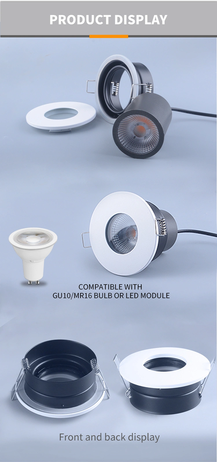 Recessed Pure Aluminium IP65 Waterproof Ceiling Light LED Downlight GU10 for Bathroom